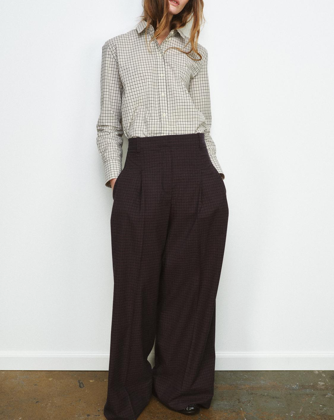 Plaid pleated pants
