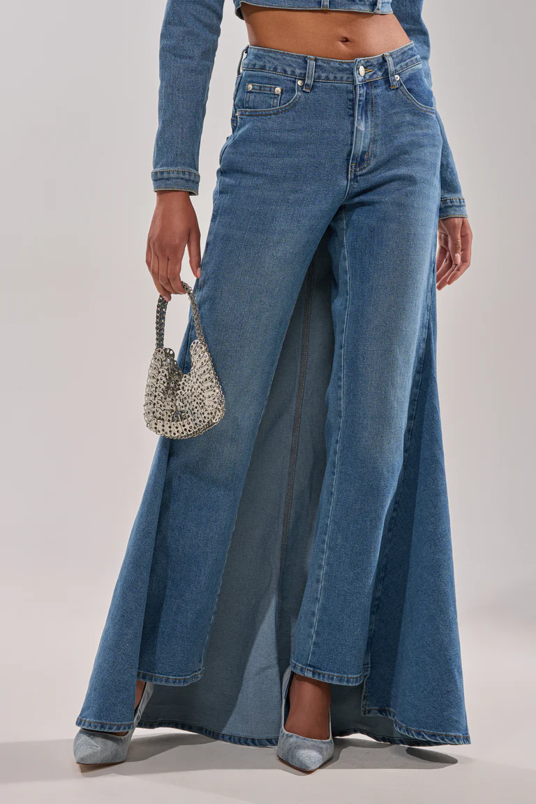 Denim Off-The-Shoulder Top+Jeans-And-Skirt Combo