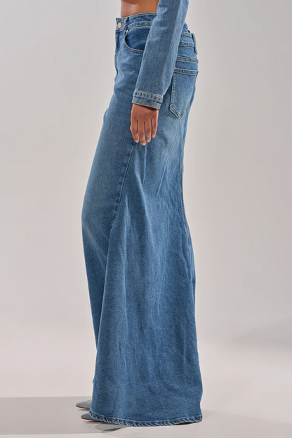 Denim Off-The-Shoulder Top+Jeans-And-Skirt Combo