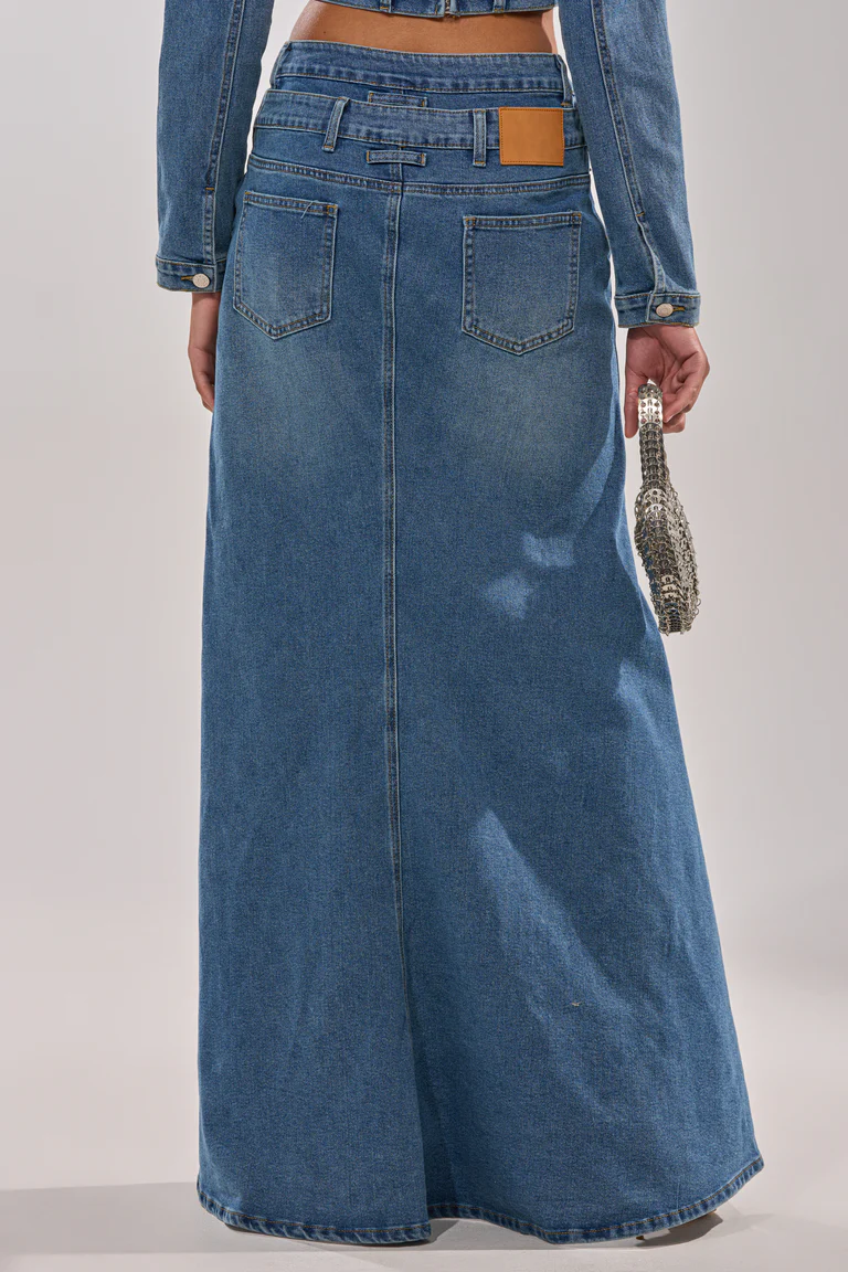 Denim Off-The-Shoulder Top+Jeans-And-Skirt Combo