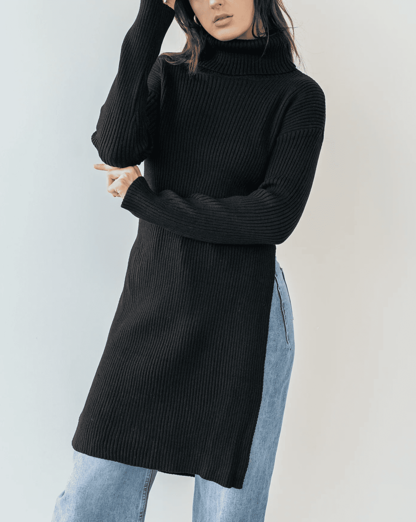 Ribbed Slit Irregular Knit Sweater