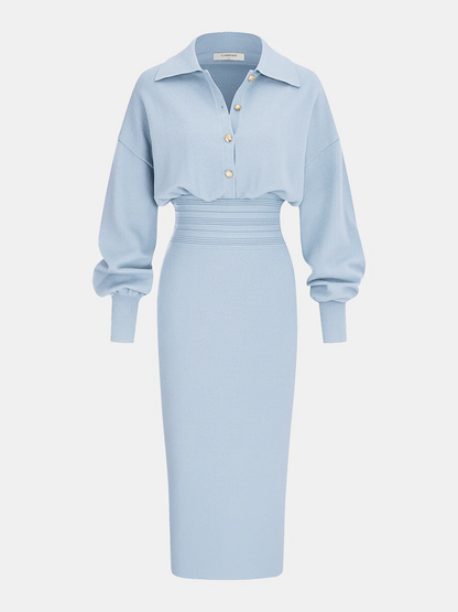Cinched Waist Knit Shirt Dress