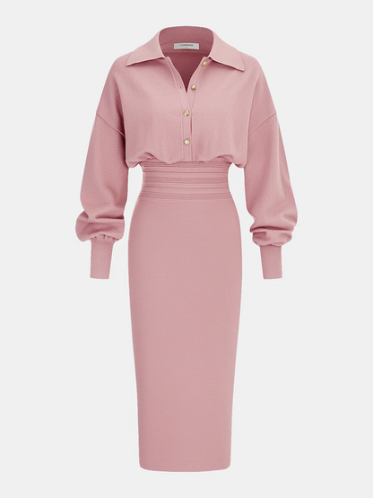 Cinched Waist Knit Shirt Dress