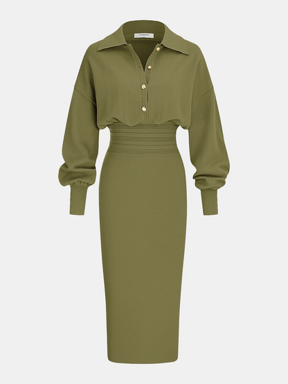Cinched Waist Knit Shirt Dress