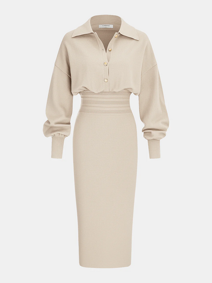Cinched Waist Knit Shirt Dress