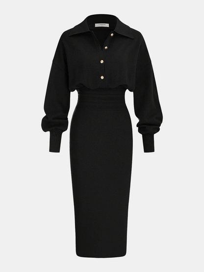 Cinched Waist Knit Shirt Dress