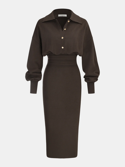 Cinched Waist Knit Shirt Dress