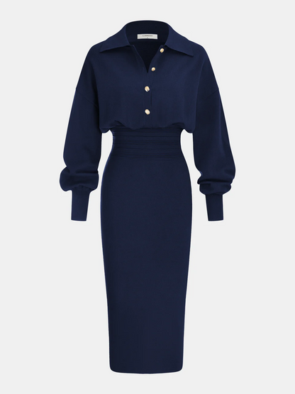 Cinched Waist Knit Shirt Dress