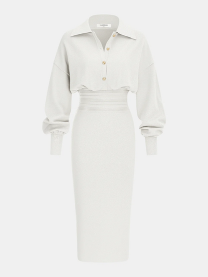 Cinched Waist Knit Shirt Dress