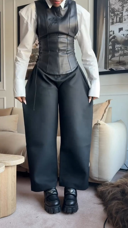 Leather bodice+Denim Corset Overalls