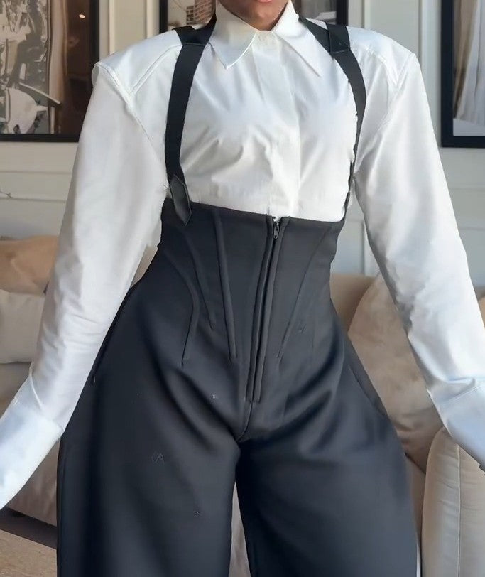 Leather bodice+Denim Corset Overalls