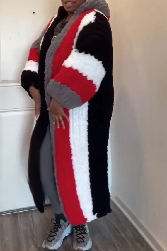 Knit hooded coat