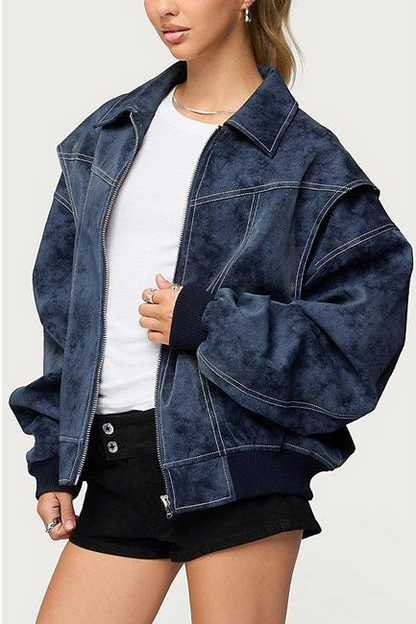 Faux Leather Bomber Jacket