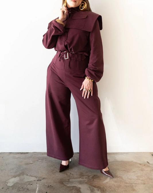Exaggerated Shoulder Tracksuit Top+Corset Barrel Pants