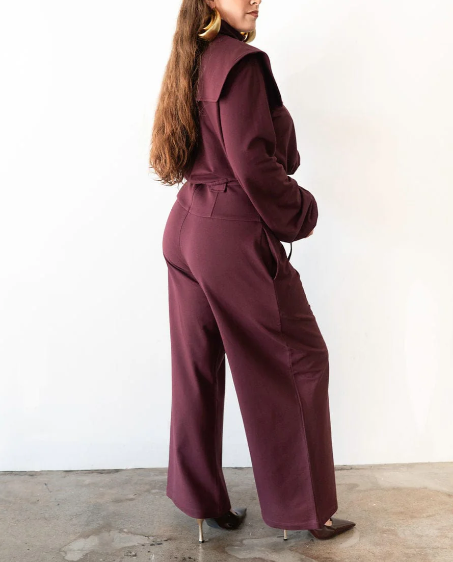 Exaggerated Shoulder Tracksuit Top+Corset Barrel Pants