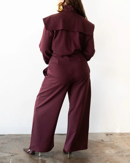 Exaggerated Shoulder Tracksuit Top+Corset Barrel Pants