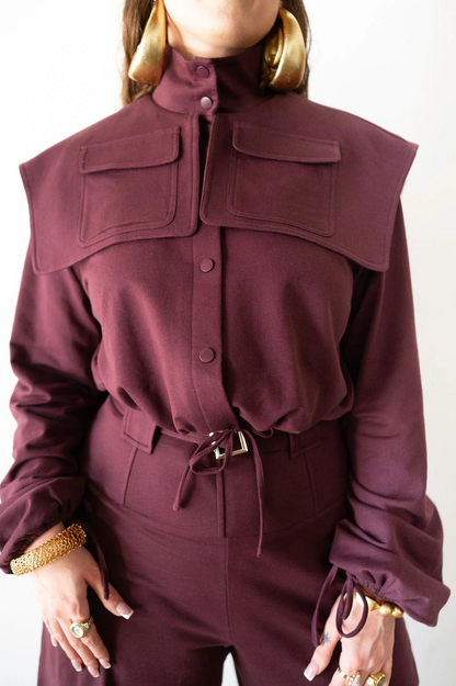 Exaggerated Shoulder Tracksuit Top+Corset Barrel Pants