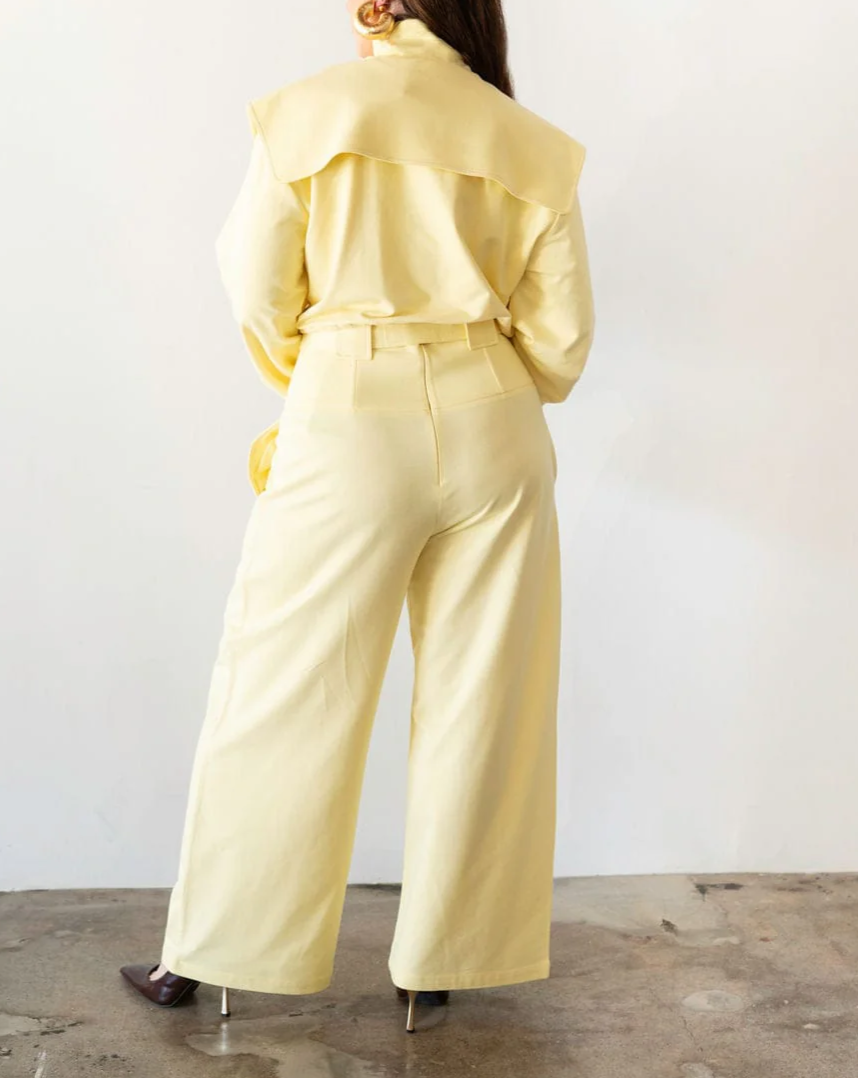 Exaggerated Shoulder Tracksuit Top+Corset Barrel Pants