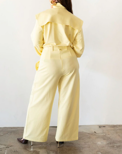 Exaggerated Shoulder Tracksuit Top+Corset Barrel Pants