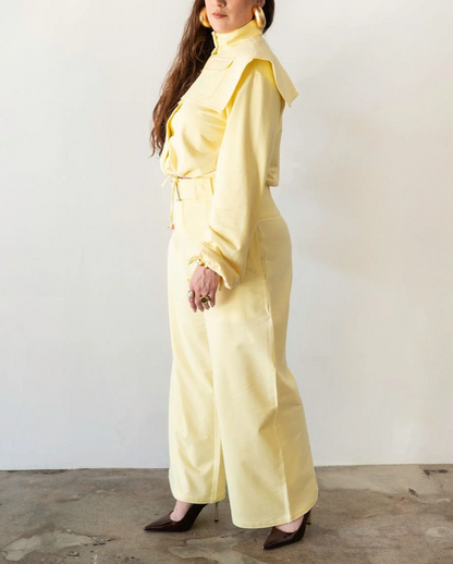 Exaggerated Shoulder Tracksuit Top+Corset Barrel Pants