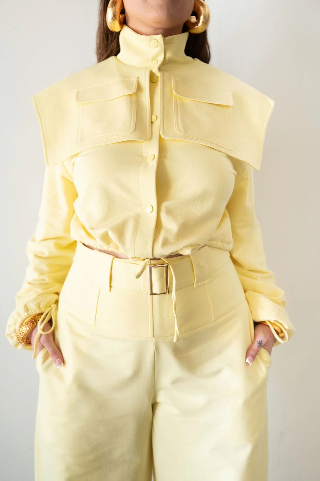 Exaggerated Shoulder Tracksuit Top+Corset Barrel Pants