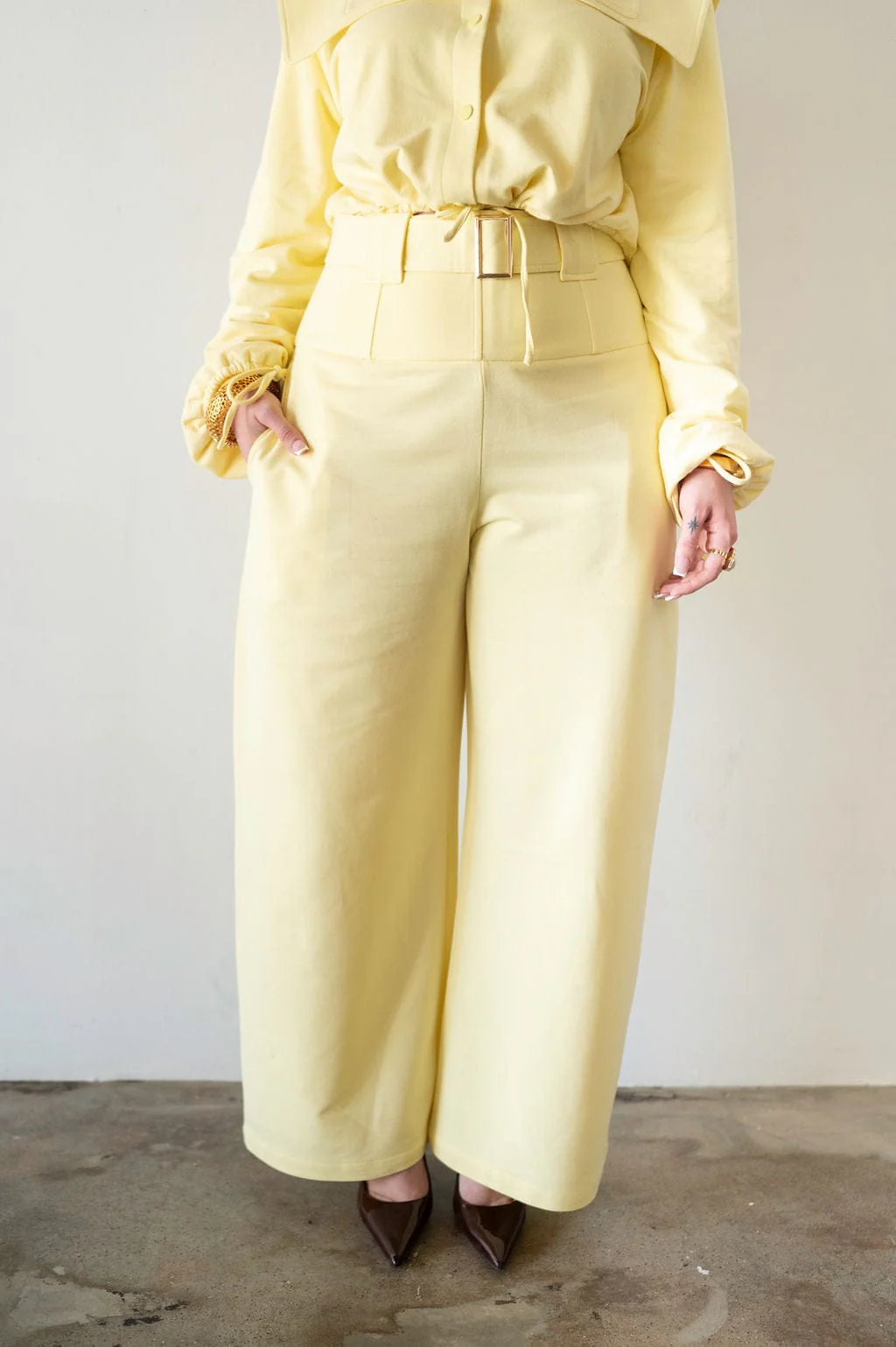 Exaggerated Shoulder Tracksuit Top+Corset Barrel Pants