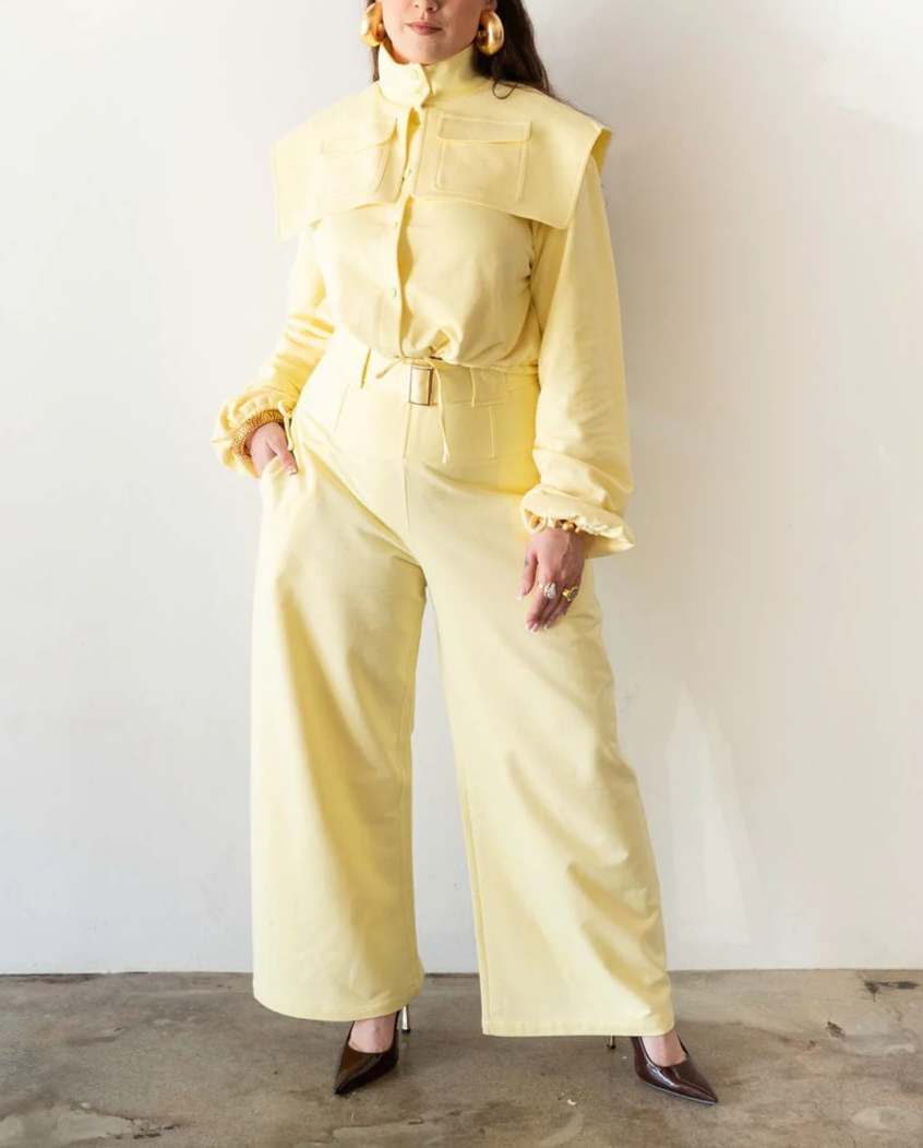 Exaggerated Shoulder Tracksuit Top+Corset Barrel Pants