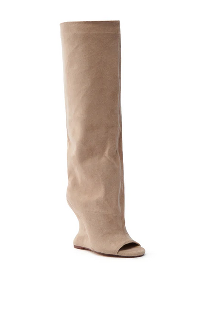 Nude faux suede open-toe boots
