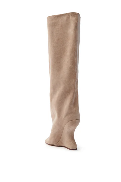Nude faux suede open-toe boots