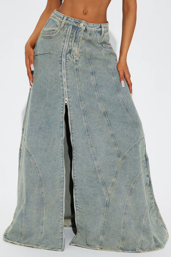 Tinted Denim Maxi Skirt