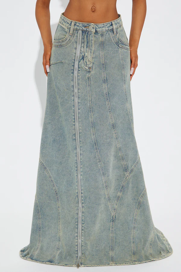 Tinted Denim Maxi Skirt