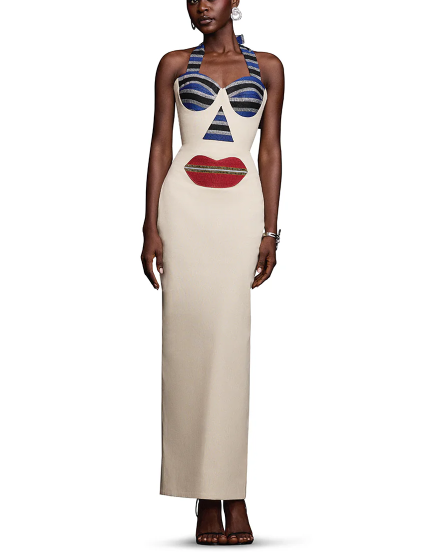 Abstract Strapless Maxi Dress