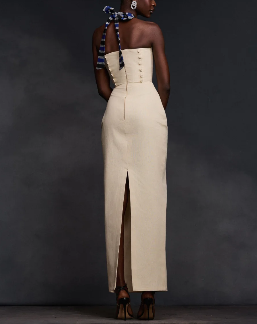 Abstract Strapless Maxi Dress
