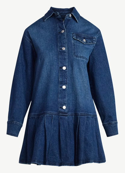 Plus Denim Pleated Mini Shirt Dress
