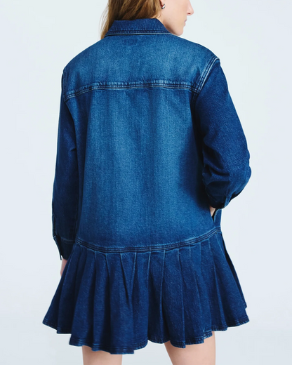 Plus Denim Pleated Mini Shirt Dress