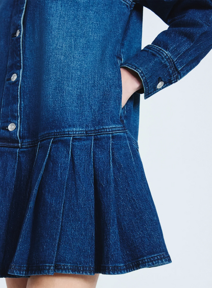 Plus Denim Pleated Mini Shirt Dress