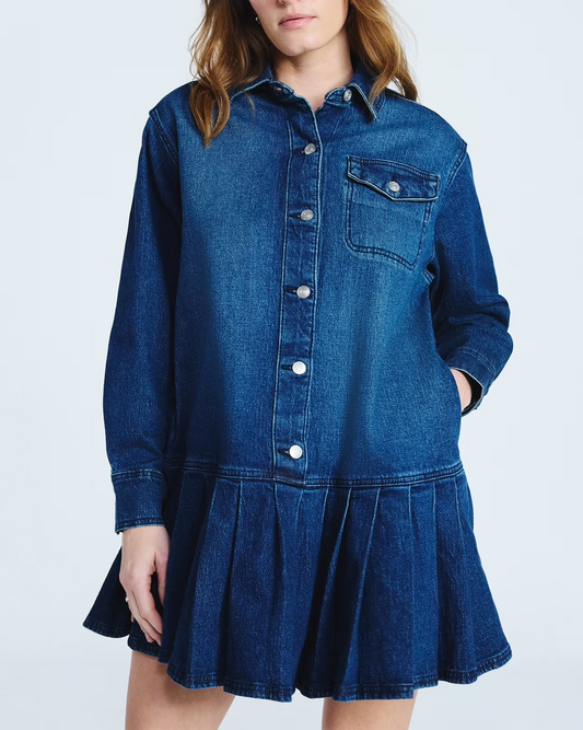 Plus Denim Pleated Mini Shirt Dress