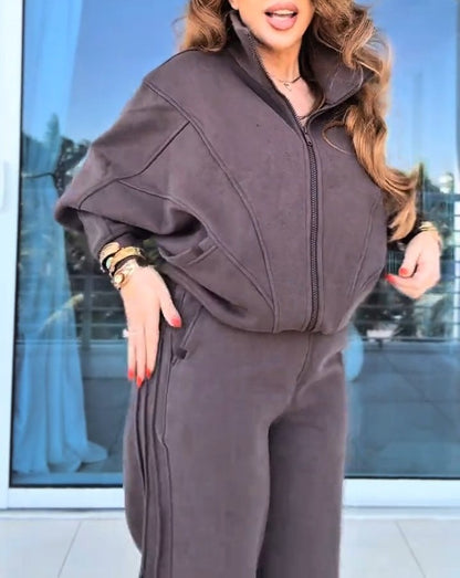 Zip Through Funnel Neck Sweat DuskyTwo-Piece Set