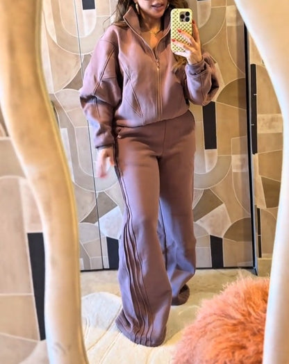 Zip Through Funnel Neck Sweat DuskyTwo-Piece Set
