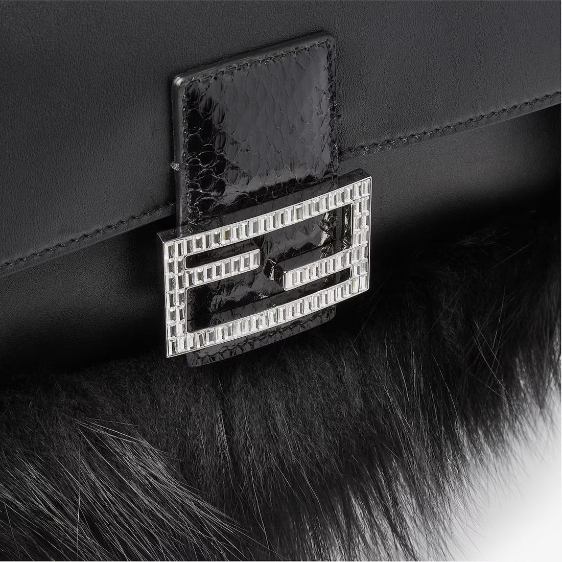 Black Leather and Fur Bag