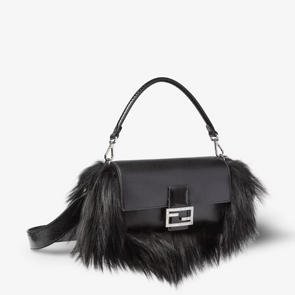 Black Leather and Fur Bag