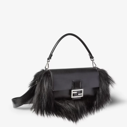 Black Leather and Fur Bag