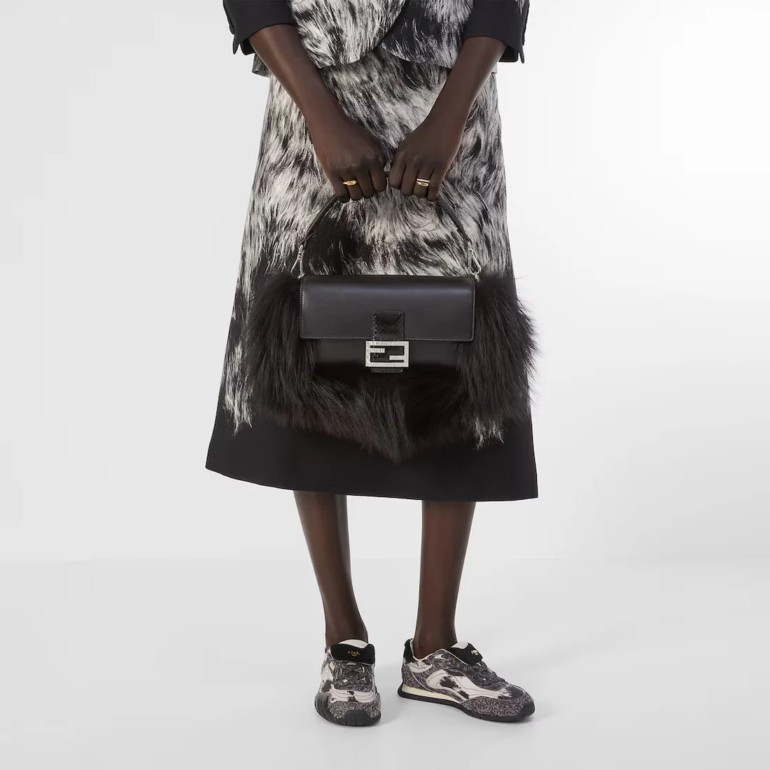 Black Leather and Fur Bag