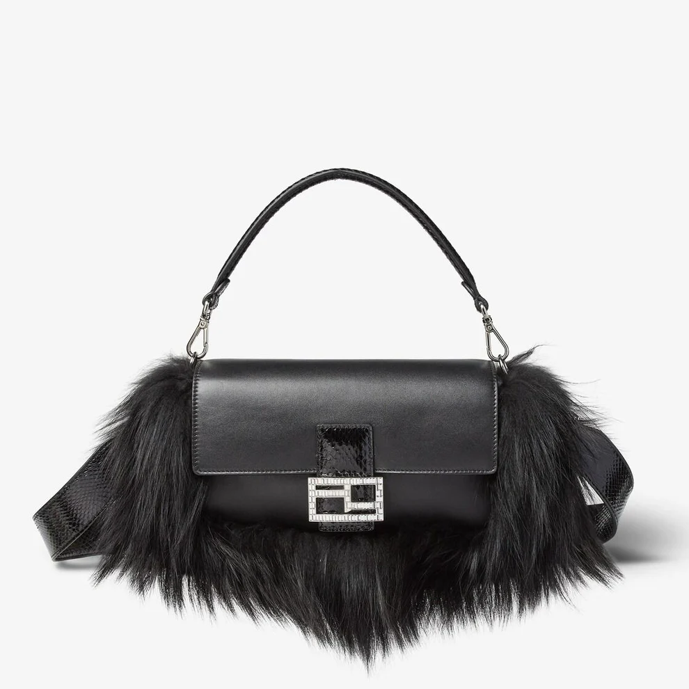 Black Leather and Fur Bag