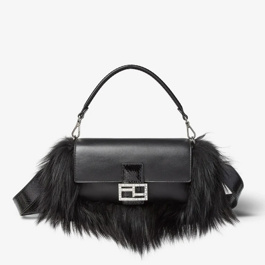 Black Leather and Fur Bag