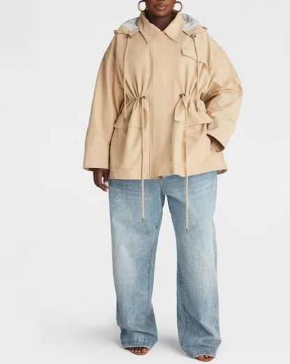 Drawstring-Waist Trench Jacket