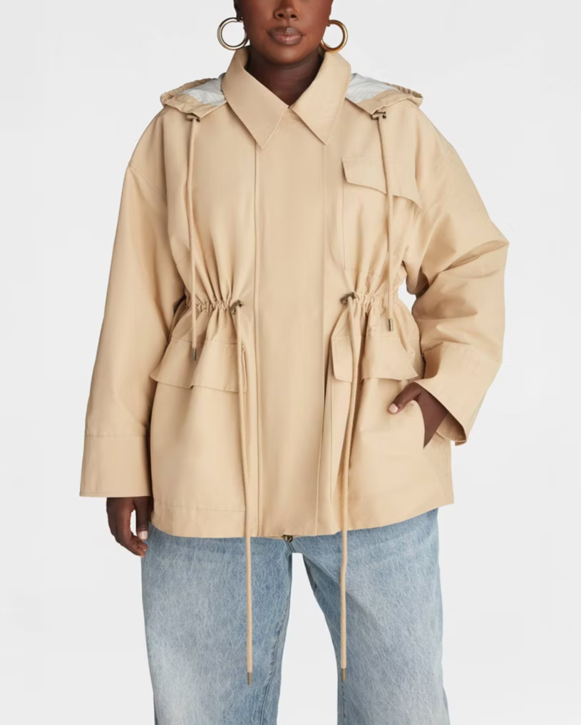 Drawstring-Waist Trench Jacket
