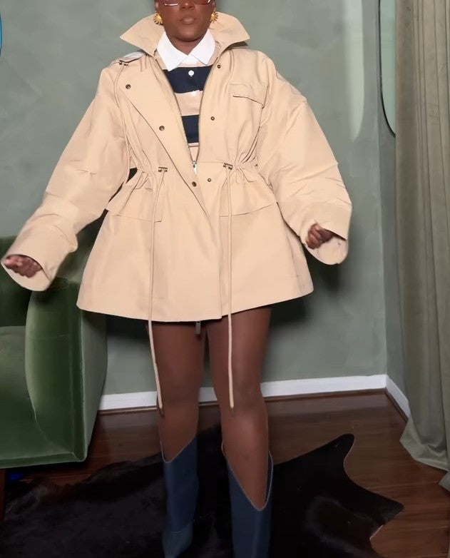 Drawstring-Waist Trench Jacket