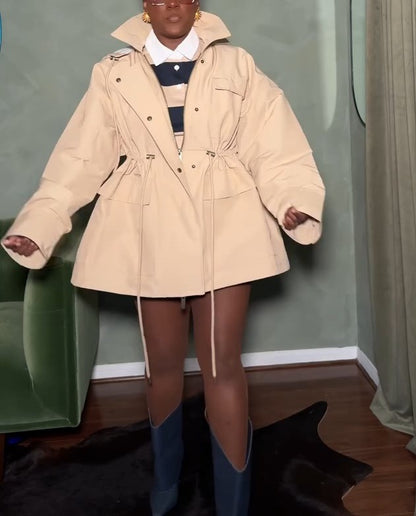 Drawstring-Waist Trench Jacket