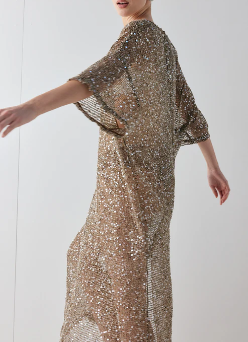 Mocha Sequin Midi Dress